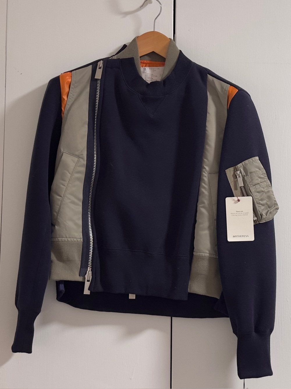 Sacai Navy Ribbed Sleeve Sweater Jacket